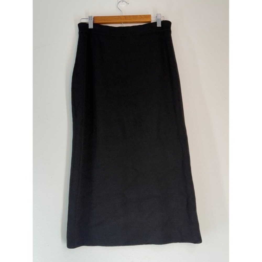 VTG Eileen Fisher 100% Wool Black Knit Skirt Midi Maxi Pull On Elastic Waist Med - Picture 2 of 6